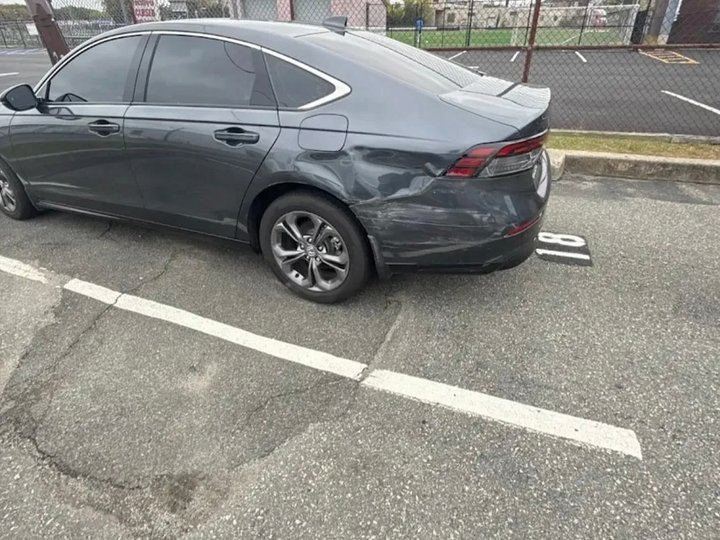 Before: rear quarter-panel collision damage on a gray Honda Accord, Kearny NJ