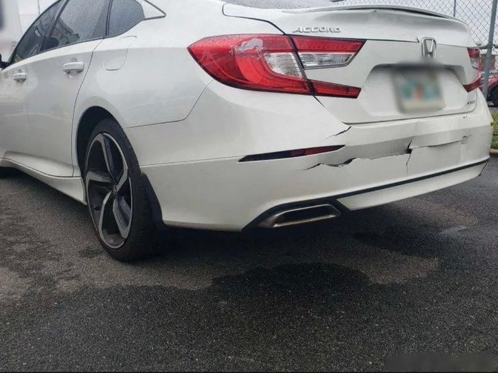 Before: torn rear bumper on a white Honda Accord, Kearny NJ